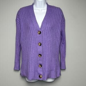 LOFT Light Acedemia Preppy Purple Lavender Button V-Neck Cardigan Womens Sz XS